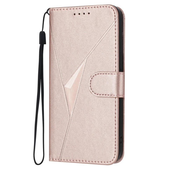 For Samsung Galaxy S23+ 5G Triangle Pattern Buckle Clasp Leather Phone Case(Rose Gold)