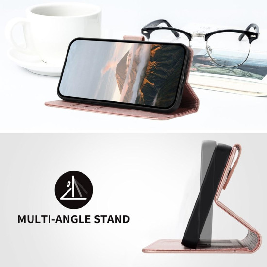 For Samsung Galaxy S23+ 5G Triangle Pattern Buckle Clasp Leather Phone Case(Rose Gold)