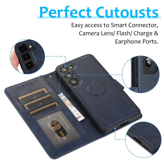 For Samsung Galaxy S23 5G Calf Texture 2 in 1 Detachable Magnetic Back Cover Leather Case(Blue)