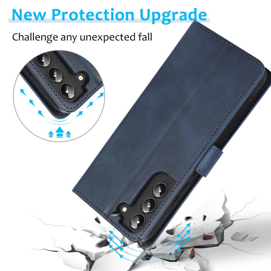 For Samsung Galaxy S23 5G Calf Texture 2 in 1 Detachable Magnetic Back Cover Leather Case(Blue)