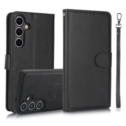 For Samsung Galaxy S24+ 5G Calf Texture 2 in 1 Detachable Magnetic Back Cover Leather Case(Black)