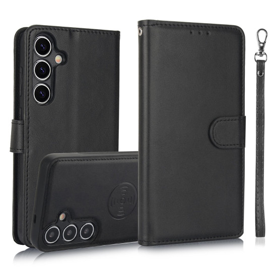 For Samsung Galaxy S24+ 5G Calf Texture 2 in 1 Detachable Magnetic Back Cover Leather Case(Black)