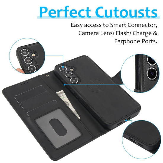 For Samsung Galaxy S24+ 5G Calf Texture 2 in 1 Detachable Magnetic Back Cover Leather Case(Black)