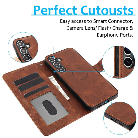 For Samsung Galaxy S24+ 5G Calf Texture 2 in 1 Detachable Magnetic Back Cover Leather Case(Brown)