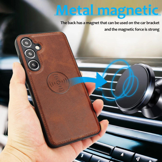 For Samsung Galaxy S24+ 5G Calf Texture 2 in 1 Detachable Magnetic Back Cover Leather Case(Brown)