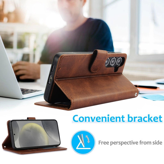 For Samsung Galaxy S24+ 5G Calf Texture 2 in 1 Detachable Magnetic Back Cover Leather Case(Brown)
