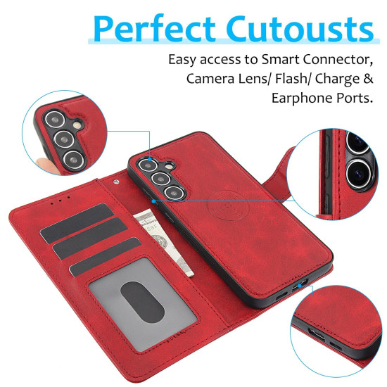 For Samsung Galaxy S24+ 5G Calf Texture 2 in 1 Detachable Magnetic Back Cover Leather Case(Red)