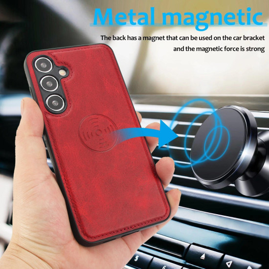 For Samsung Galaxy S24+ 5G Calf Texture 2 in 1 Detachable Magnetic Back Cover Leather Case(Red)