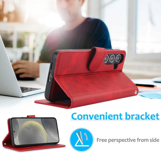 For Samsung Galaxy S24+ 5G Calf Texture 2 in 1 Detachable Magnetic Back Cover Leather Case(Red)