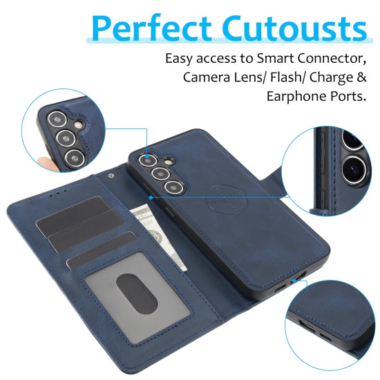 For Samsung Galaxy S24+ 5G Calf Texture 2 in 1 Detachable Magnetic Back Cover Leather Case(Blue)