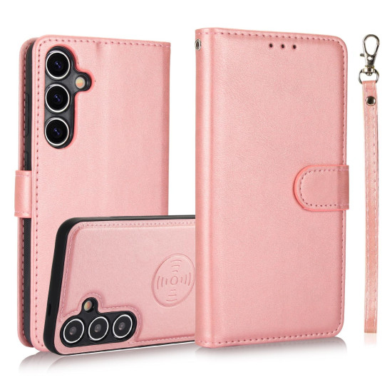 For Samsung Galaxy S24+ 5G Calf Texture 2 in 1 Detachable Magnetic Back Cover Leather Case(Rose Gold)