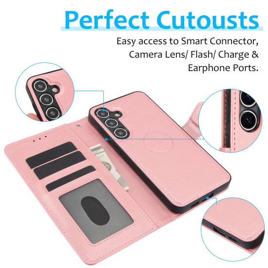 For Samsung Galaxy S24+ 5G Calf Texture 2 in 1 Detachable Magnetic Back Cover Leather Case(Rose Gold)