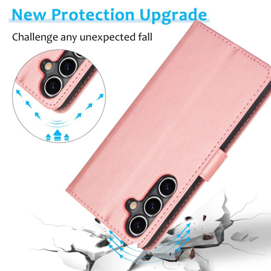 For Samsung Galaxy S24+ 5G Calf Texture 2 in 1 Detachable Magnetic Back Cover Leather Case(Rose Gold)