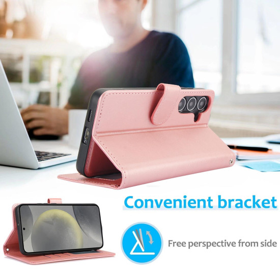 For Samsung Galaxy S24+ 5G Calf Texture 2 in 1 Detachable Magnetic Back Cover Leather Case(Rose Gold)