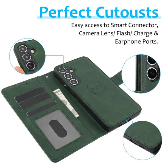 For Samsung Galaxy S24+ 5G Calf Texture 2 in 1 Detachable Magnetic Back Cover Leather Case(Green)