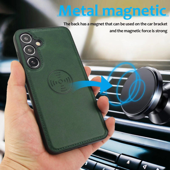 For Samsung Galaxy S24+ 5G Calf Texture 2 in 1 Detachable Magnetic Back Cover Leather Case(Green)