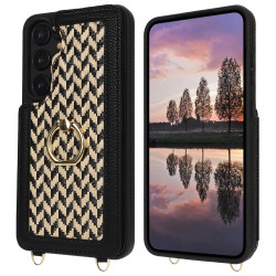 For Samsung Galaxy S24+ 5G Double Bckle Card Slot Full Coverage Phone Case with Cross-body Strap(Black)