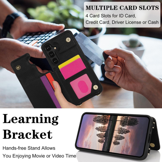 For Samsung Galaxy S24+ 5G Double Bckle Card Slot Full Coverage Phone Case with Cross-body Strap(Black)