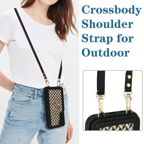 For Samsung Galaxy S24+ 5G Double Bckle Card Slot Full Coverage Phone Case with Cross-body Strap(Black)