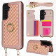For Samsung Galaxy S24+ 5G Double Bckle Card Slot Full Coverage Phone Case with Cross-body Strap(Rose Gold)