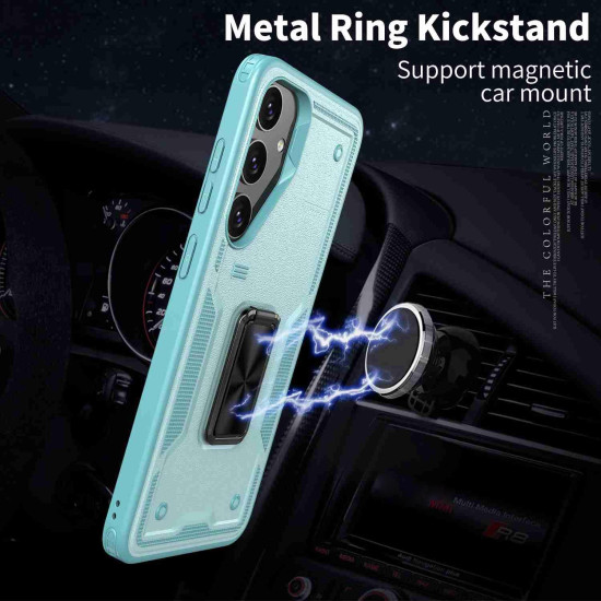 For Samsung Galaxy S24+ 5G Ring Holder PC Hybrid TPU Phone Case(Blue)