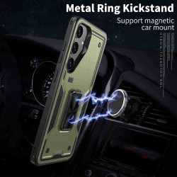 For Samsung Galaxy S24+ 5G Ring Holder PC Hybrid TPU Phone Case(Olive Green)