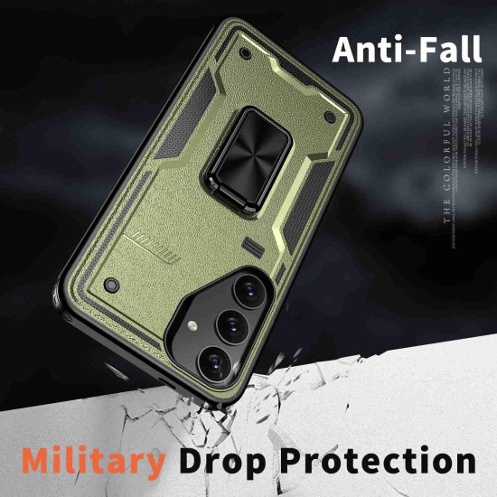 For Samsung Galaxy S24+ 5G Ring Holder PC Hybrid TPU Phone Case(Olive Green)