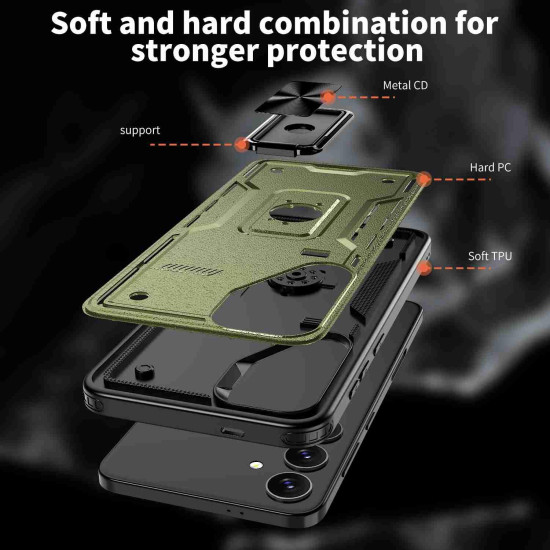 For Samsung Galaxy S24+ 5G Ring Holder PC Hybrid TPU Phone Case(Olive Green)