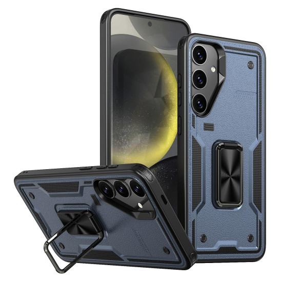 For Samsung Galaxy S24+ 5G Ring Holder PC Hybrid TPU Phone Case(Navy Blue)