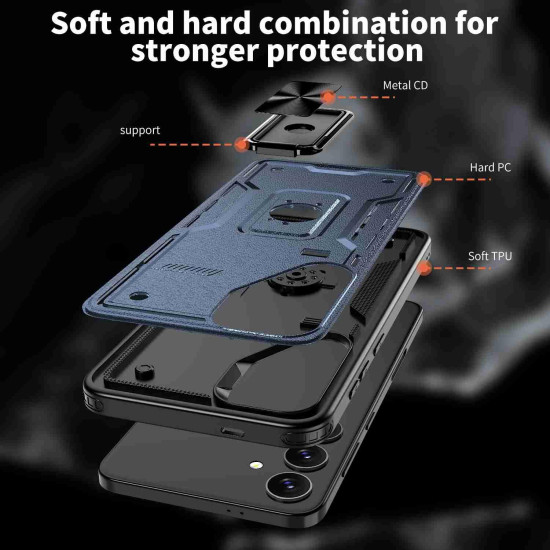 For Samsung Galaxy S24+ 5G Ring Holder PC Hybrid TPU Phone Case(Navy Blue)
