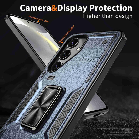 For Samsung Galaxy S24+ 5G Ring Holder PC Hybrid TPU Phone Case(Navy Blue)