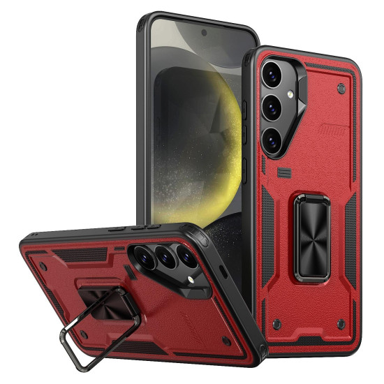 For Samsung Galaxy S24+ 5G Ring Holder PC Hybrid TPU Phone Case(Red)