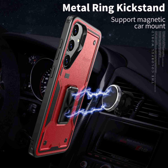 For Samsung Galaxy S24+ 5G Ring Holder PC Hybrid TPU Phone Case(Red)