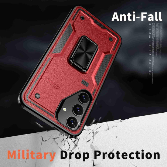 For Samsung Galaxy S24+ 5G Ring Holder PC Hybrid TPU Phone Case(Red)