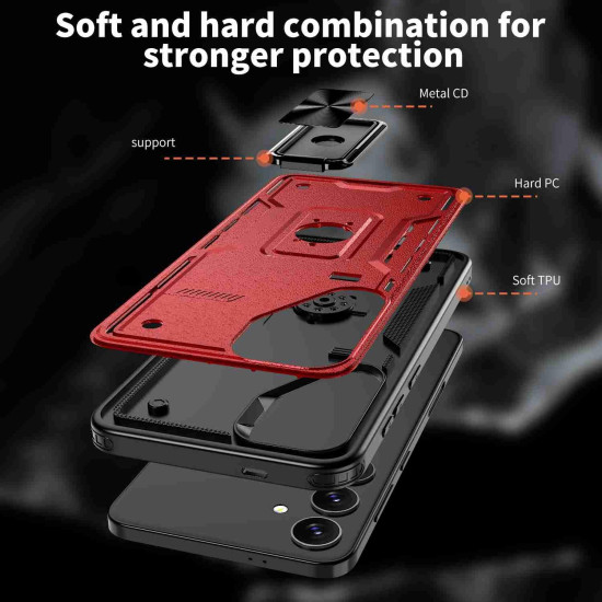 For Samsung Galaxy S24+ 5G Ring Holder PC Hybrid TPU Phone Case(Red)