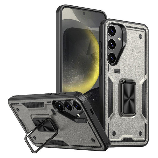 For Samsung Galaxy S24+ 5G Ring Holder PC Hybrid TPU Phone Case(Titanium Grey)