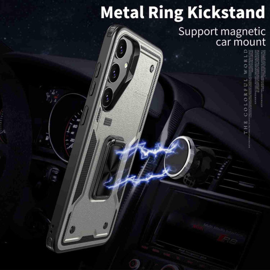 For Samsung Galaxy S24+ 5G Ring Holder PC Hybrid TPU Phone Case(Titanium Grey)