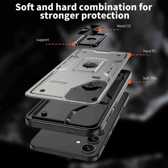 For Samsung Galaxy S24+ 5G Ring Holder PC Hybrid TPU Phone Case(Titanium Grey)