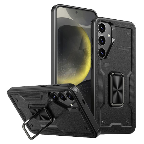 For Samsung Galaxy S24+ 5G Ring Holder PC Hybrid TPU Phone Case(Black)