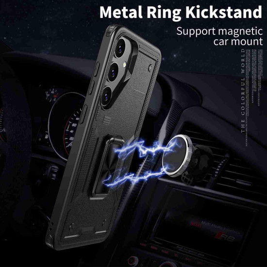 For Samsung Galaxy S24+ 5G Ring Holder PC Hybrid TPU Phone Case(Black)