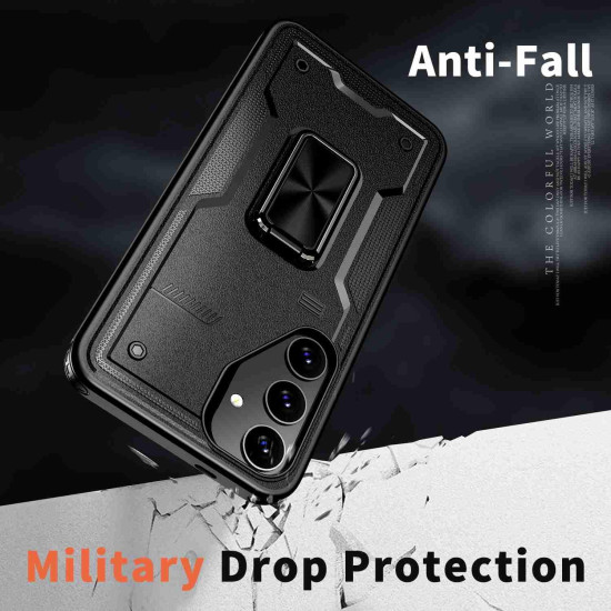For Samsung Galaxy S24+ 5G Ring Holder PC Hybrid TPU Phone Case(Black)
