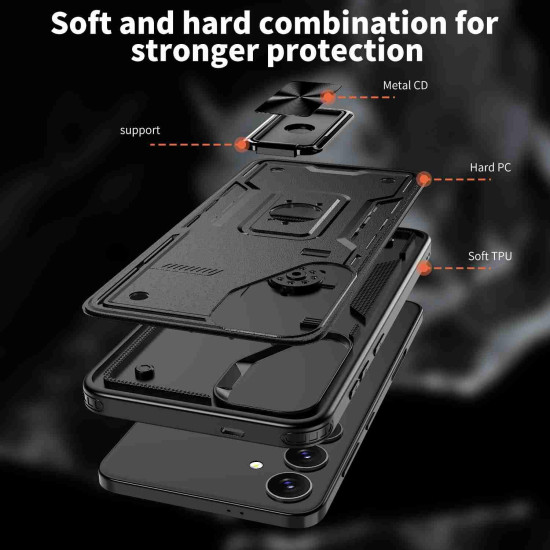 For Samsung Galaxy S24+ 5G Ring Holder PC Hybrid TPU Phone Case(Black)