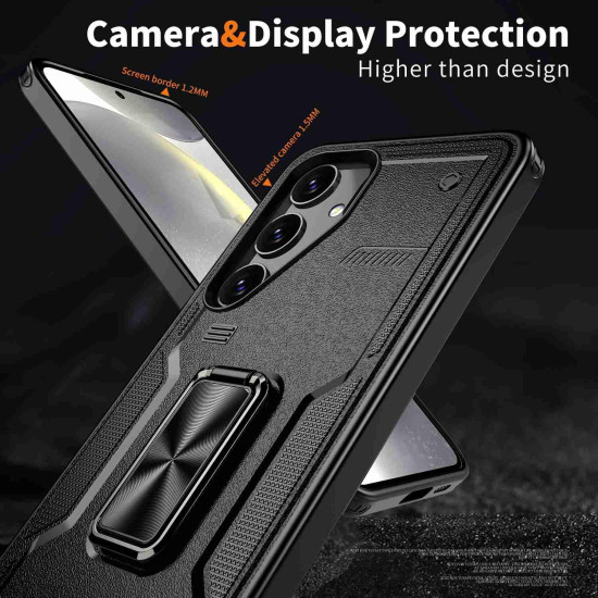 For Samsung Galaxy S24+ 5G Ring Holder PC Hybrid TPU Phone Case(Black)
