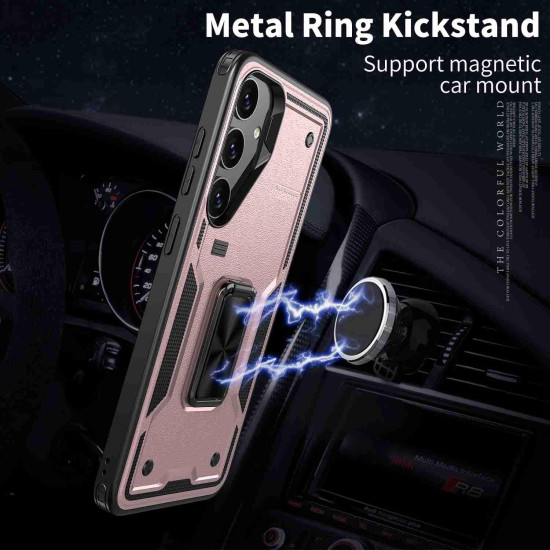 For Samsung Galaxy S24+ 5G Ring Holder PC Hybrid TPU Phone Case(Rose Gold)