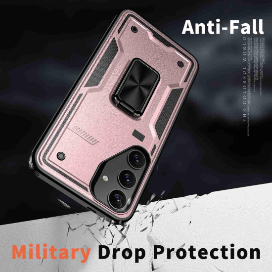For Samsung Galaxy S24+ 5G Ring Holder PC Hybrid TPU Phone Case(Rose Gold)