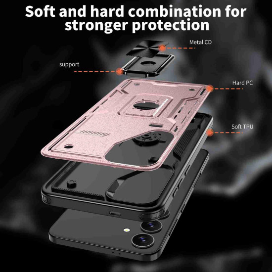 For Samsung Galaxy S24+ 5G Ring Holder PC Hybrid TPU Phone Case(Rose Gold)