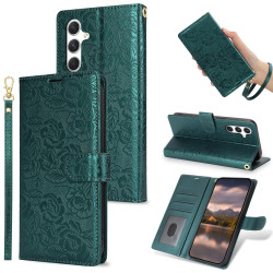 For Samsung Galaxy S24+ 5G Peony Flowers Imprint Leather Phone Case(Green)
