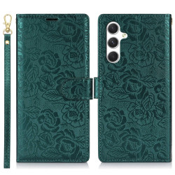 For Samsung Galaxy S24+ 5G Peony Flowers Imprint Leather Phone Case(Green)
