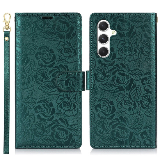 For Samsung Galaxy S24+ 5G Peony Flowers Imprint Leather Phone Case(Green)