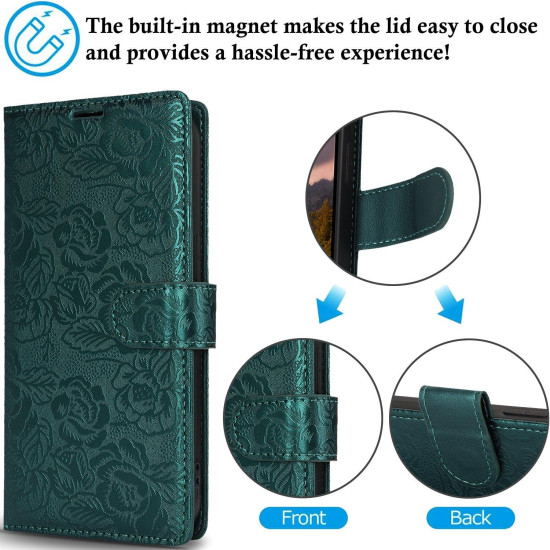 For Samsung Galaxy S24+ 5G Peony Flowers Imprint Leather Phone Case(Green)